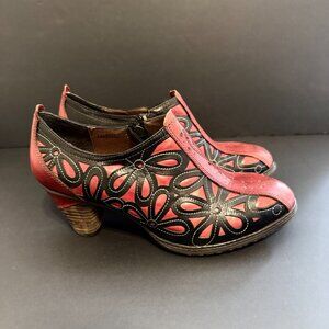L’Artiste By Spring Step Arbella Heel Booties 11 Red & Black Leather